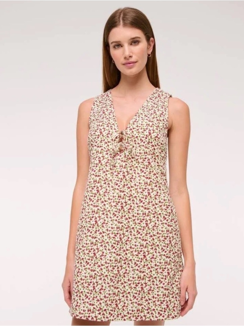 Abercrombie & Fitch Linen Blend Tie Front Mini Dress with Strawberry Print
